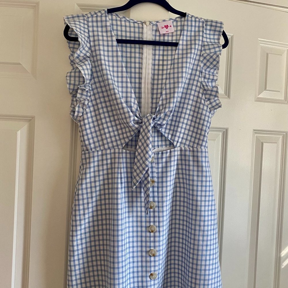 Size Medium Blue and White Gingham Tie Front Dress